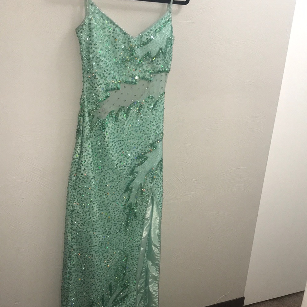 Green sequins formal dress